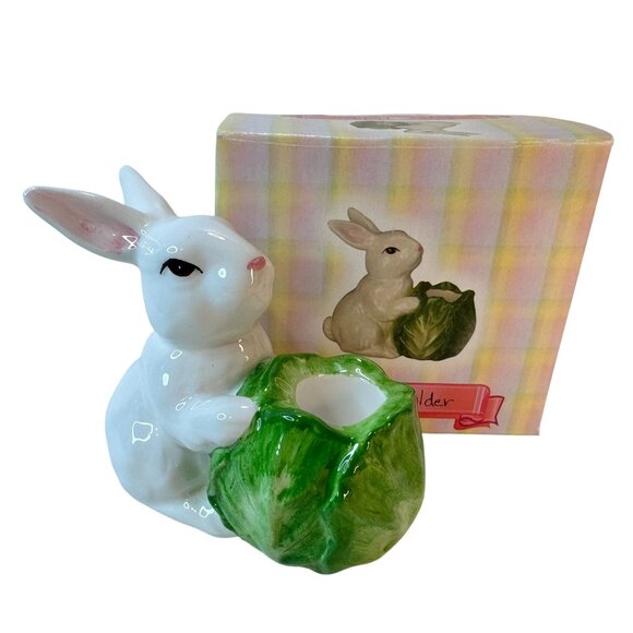 Vintage Rabbit Bunny‎ Cabbage Candle Holder Figurine Easter Spring Original Box - Picture 1 of 10